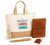 Planetee Coffret Cadeau Mathématicienne une Vocation | Sac Cabas Coton et Jute 18 L, Carnet, Stylo Bambou, Porte-Clés, Marque-Page | 5 Pièces Gravées | Anniversaire Noël