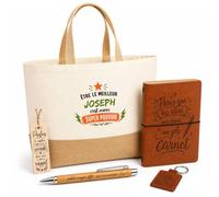 Planetee Coffret Cadeau Meilleur Joseph Super Pouvoir | Sac Cabas Coton et Jute 18 L, Carnet, Stylo Bambou, Porte-Clés, Marque-Page | 5 Pièces Gravées | Anniversaire Noël