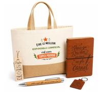 Planetee Coffret Cadeau Meilleur Responsable Commercial Super Pouvoir | Sac Cabas Coton et Jute 18 L, Carnet, Stylo Bambou, Porte-Clés, Marque-Page | 5 Pièces Gravées | Anniversaire Noël