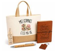 Planetee Coffret Cadeau Mes copines c'est ma vie | Sac Cabas Coton et Jute 18 L, Carnet, Stylo Bambou, Porte-Clés, Marque-Page | 5 Pièces Gravées | Anniversaire Noël Meilleure Amie