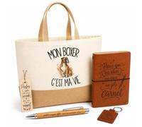 Planetee Coffret Cadeau Mon Boxer c'est ma vie | Sac Cabas Coton et Jute 18 L, Carnet, Stylo Bambou, Porte-Clés, Marque-Page | 5 Pièces Gravées | Anniversaire Noël Propriétaire Chien