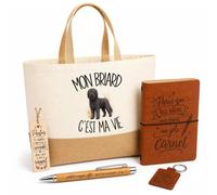 Planetee Coffret Cadeau Mon Briard c'est ma vie | Sac Cabas Coton et Jute 18 L, Carnet, Stylo Bambou, Porte-Clés, Marque-Page | 5 Pièces Gravées | Anniversaire Noël Propriétaire Chien