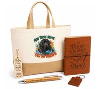 Planetee Coffret Cadeau Mon Terre-Neuve C'est Ma Thérapie | Sac Cabas Coton et Jute 18 L, Carnet, Stylo Bambou, Porte-Clés, Marque-Page | 5 Pièces Gravées | Anniversaire Noël