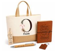 Planetee Coffret Cadeau Odette | Sac Cabas Coton et Jute 18 L, Carnet, Stylo Bambou, Porte-Clés, Marque-Page | 5 Pièces Gravées | Anniversaire Noël