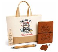 Planetee Coffret Cadeau Pas Touche Marie-Claude | Sac Cabas Coton et Jute 18 L, Carnet, Stylo Bambou, Porte-Clés, Marque-Page | 5 Pièces Gravées | Anniversaire Noël