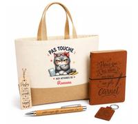 Planetee Coffret Cadeau Pas Touche Roxane | Sac Cabas Coton et Jute 18 L, Carnet, Stylo Bambou, Porte-Clés, Marque-Page | 5 Pièces Gravées | Anniversaire Noël