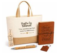 Planetee Coffret Cadeau Peintre en Bâtiment une Passion | Sac Cabas Coton et Jute 18 L, Carnet, Stylo Bambou, Porte-Clés, Marque-Page | 5 Pièces Gravées | Anniversaire Noël