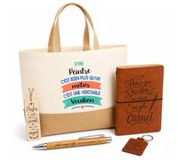 Planetee Coffret Cadeau Peintre une Vocation | Sac Cabas Coton et Jute 18 L, Carnet, Stylo Bambou, Porte-Clés, Marque-Page | 5 Pièces Gravées | Anniversaire Noël