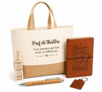 Planetee Coffret Cadeau Prof de Théâtre une Passion | Sac Cabas Coton et Jute 18 L, Carnet, Stylo Bambou, Porte-Clés, Marque-Page | 5 Pièces Gravées | Anniversaire Noël