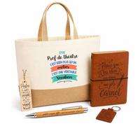 Planetee Coffret Cadeau Prof de Théâtre une Vocation | Sac Cabas Coton et Jute 18 L, Carnet, Stylo Bambou, Porte-Clés, Marque-Page | 5 Pièces Gravées | Anniversaire Noël