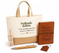 Planetee Coffret Cadeau Prothésiste Dentaire une Passion | Sac Cabas Coton et Jute 18 L, Carnet, Stylo Bambou, Porte-Clés, Marque-Page | 5 Pièces Gravées | Anniversaire Noël