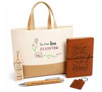 Planetee Coffret Cadeau Sac Dune Boss Dexception | Sac Cabas Coton et Jute 18 L, Carnet, Stylo Bambou, Porte-Clés, Marque-Page | 5 Pièces Gravées | Anniversaire Noël