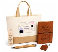 Planetee Coffret Cadeau Sandra Fabuleuse | Sac Cabas Coton et Jute 18 L, Carnet, Stylo Bambou, Porte-Clés, Marque-Page | 5 Pièces Gravées | Anniversaire Noël