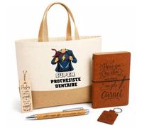 Planetee Coffret Cadeau Super Prothésiste Dentaire | Sac Cabas Coton et Jute 18 L, Carnet, Stylo Bambou, Porte-Clés, Marque-Page | 5 Pièces Gravées | Anniversaire Noël
