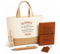 Planetee Coffret Cadeau Une Antoinette Aussi Géniale | Sac Cabas Coton et Jute 18 L, Carnet, Stylo Bambou, Porte-Clés, Marque-Page | 5 Pièces Gravées | Anniversaire Noël