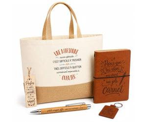 Planetee Coffret Cadeau Une Marianne Aussi Géniale | Sac Cabas Coton et Jute 18 L, Carnet, Stylo Bambou, Porte-Clés, Marque-Page | 5 Pièces Gravées | Anniversaire Noël