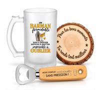 Planetee Coffret Chope de Bière Barman Impossible à Oublier | Verre Givré 470 ml, Décapsuleur Gravé, Sous-Verre Bois | 3 Pièces | Cadeau Collègue Homme Départ Retraite Remerciement
