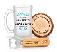 Planetee Coffret Chope de Bière Formidable Barman | Verre Givré 470 ml, Décapsuleur Gravé, Sous-Verre Bois | 3 Pièces | Cadeau Collègue Homme Départ Retraite Remerciement