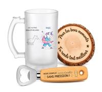 Planetee Coffret Chope de Bière Les Autres Bibliothécaires vs Moi | Verre Givré 470 ml, Décapsuleur Gravé, Sous-Verre Bois | 3 Pièces | Cadeau Noël Collègue Homme Départ Retraite Remerciement