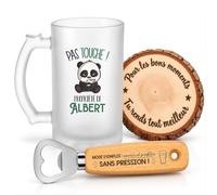 Planetee Coffret Chope de Bière Pas Touche Propriété d'Albert | Verre Givré 470 ml, Décapsuleur Gravé, Sous-Verre Bois | 3 Pièces | Cadeau Homme Anniversaire Fête Noël Original