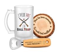 Planetee Coffret Chope de Bière Passion Ball Trap | Verre Givré 470 ml, Décapsuleur Gravé, Sous-Verre Bois | 3 Pièces | Cadeau Noël Homme Passionné Humour Original Anniversaire