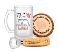 Planetee Coffret Chope de Bière Passion Caravane | Verre Givré 470 ml, Décapsuleur Gravé, Sous-Verre Bois | 3 Pièces | Cadeau Noël Homme Passionné Humour Original Anniversaire