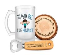 Planetee Coffret Chope de Bière Passion Mentaliste Mentalisme | Verre Givré 470 ml, Décapsuleur Gravé, Sous-Verre Bois | 3 Pièces | Cadeau Noël Homme Passionné Humour Original Anniversaire