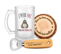 Planetee Coffret Chope de Bière Passion Retraite | Verre Givré 470 ml, Décapsuleur Gravé, Sous-Verre Bois | 3 Pièces | Cadeau Noël Homme Passionné Humour Original Anniversaire