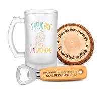 Planetee Coffret Chope de Bière Passion Saxophone | Verre Givré 470 ml, Décapsuleur Gravé, Sous-Verre Bois | 3 Pièces | Cadeau Noël Homme Passionné Humour Original Anniversaire