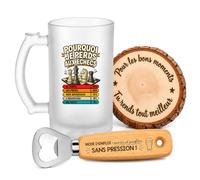 Planetee Coffret Chope de Bière Pourquoi je Perds aux Échecs | Verre Givré 470 ml, Décapsuleur Gravé, Sous-Verre Bois | 3 Pièces | Cadeau Noël Homme Passionné Humour Original Anniversaire