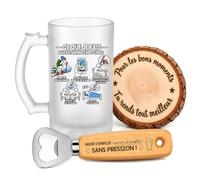Planetee Coffret Chope de Bière Ski de Randonnée Temps Libre | Verre Givré 470 ml, Décapsuleur Gravé, Sous-Verre Bois | 3 Pièces | Cadeau Noël Homme Passionné Humour Original Anniversaire