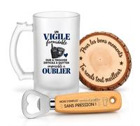 Planetee Coffret Chope de Bière Vigile Impossible à Oublier | Verre Givré 470 ml, Décapsuleur Gravé, Sous-Verre Bois | 3 Pièces | Cadeau Collègue Homme Départ Retraite Remerciement