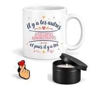 Planetee Coffret Mug Les Autres Assistantes Administratifs et Toi | Céramique 330 ml, Bougie Parfumée en Boîte Métal, Pin's Cœur | 3 Pièces | Cadeau Noël Collègue Femme Départ Retraite Remerciement
