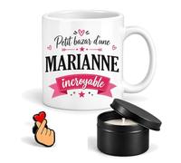 Planetee Coffret Mug Petit Bazar d'une Marianne Incroyable | Céramique 330 ml, Bougie Parfumée en Boîte Métal, Pin's Cœur | 3 Pièces | Cadeau Femme Anniversaire Fête Noël Original