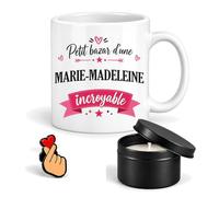 Planetee Coffret Mug Petit Bazar d'une Marie-Madeleine Incroyable | Céramique 330 ml, Bougie Parfumée en Boîte Métal, Pin's Cœur | 3 Pièces | Cadeau Femme Anniversaire Fête Noël Original