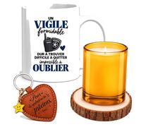 Planetee Coffret Mug Vigile Impossible à Oublier | Céramique 330 ml, Bougie en Verre, Sous-Verre Bois, Porte-Clés Cœur | 4 Pièces | Cadeau Collègue Homme Départ Retraite Remerciement