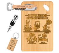 Planetee Coffret Planche à Découper Natation Synchronisée Temps Libre | Bambou Gravé, Tire-Bouchon, Bouchon à Vin, Porte-Clés, 4 Pièces, Cadeau Noël Homme Passionné Humour Original Anniversaire