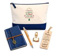 Planetee Coffret Pochette Catherine, la Magie de Noël C'est toi | Pochette Coton, Carnet Similicuir, Stylo Bambou, Marque-Page Bois, Porte-Clés Livre | 5 Pièces | Cadeau Noël Femme Anniversaire