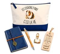 Planetee Coffret Pochette Les Cochons d'Inde C'est la Vie | Pochette Coton, Carnet Similicuir, Stylo Bambou, Marque-Page Bois, Porte-Clés Livre | 5 Pièces | Cadeau Noël Passionné Humour Original