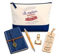 Planetee Coffret Pochette Meilleur Metteur en Scène du Monde | Pochette Coton, Carnet Similicuir, Stylo Bambou, Marque-Page Bois, Porte-Clés Livre | 5 Pièces | Cadeau Noël Collègue Homme Départ