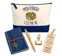 Planetee Coffret Pochette Mon Potager c'est ma Vie | Pochette Coton, Carnet Similicuir, Stylo Bambou, Marque-Page Bois, Porte-Clés Livre | 5 Pièces | Cadeau Noël Passionné Humour Original Anniversaire