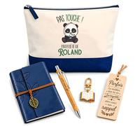 Planetee Coffret Pochette Pas Touche Propriété de Roland | Pochette Coton, Carnet Similicuir, Stylo Bambou, Marque-Page Bois, Porte-Clés Livre | 5 Pièces | Cadeau Noël Homme Anniversaire Fête Original