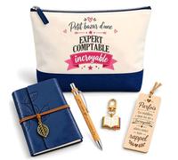 Planetee Coffret Pochette Petit Bazar d'une Expert Comptable Incroyable | Pochette Coton, Carnet Similicuir, Stylo Bambou, Marque-Page Bois, Porte-Clés Livre | 5 Pièces | Cadeau Noël Collègue Femme
