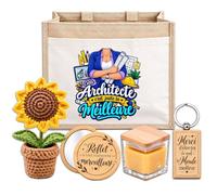Planetee Coffret Sac Jute Architecte | Cabas 21 L, Bougie Cire d'Abeille, Miroir de Poche, Porte-Clés, Fleur en Crochet | 5 Pièces | Cadeau Collègue Femme Départ Retraite Remerciement