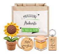 Planetee Coffret Sac Jute Archiviste | Cabas 21 L, Bougie Cire d'Abeille, Miroir de Poche, Porte-Clés, Fleur en Crochet | 5 Pièces | Cadeau Collègue Femme Départ Retraite Remerciement