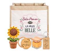 Planetee Coffret Sac Jute Belle-Maman | Sac Cabas Jute 21 L, Bougie Cire d'Abeille, Miroir de Poche, Porte-Clés, Fleur en Crochet | 5 Pièces | Cadeau Anniversaire Noël