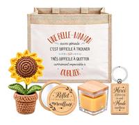 Planetee Coffret Sac Jute Belle-Maman | Sac Cabas Jute 21 L, Bougie Cire d'Abeille, Miroir de Poche, Porte-Clés, Fleur en Crochet | 5 Pièces | Cadeau Anniversaire Noël
