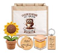 Planetee Coffret Sac Jute Clerc de Notaire | Cabas 21 L, Bougie Cire d'Abeille, Miroir de Poche, Porte-Clés, Fleur en Crochet | 5 Pièces | Cadeau Collègue Femme Départ Retraite Remerciement