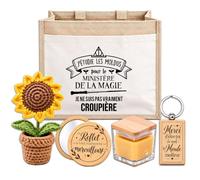 Planetee Coffret Sac Jute Croupière Ministère Magie | Cabas 21 L, Bougie Cire d'Abeille, Miroir de Poche, Porte-Clés, Fleur en Crochet | 5 Pièces | Cadeau Collègue Femme Départ Retraite Remerciement
