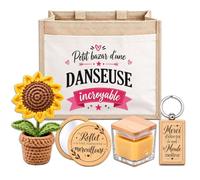 Planetee Coffret Sac Jute Danseuse | Cabas 21 L, Bougie Cire d'Abeille, Miroir de Poche, Porte-Clés, Fleur en Crochet | 5 Pièces | Cadeau Collègue Femme Départ Retraite Remerciement